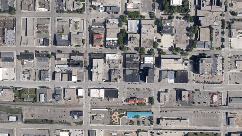 Not a solar panel in sight. Aerial view of downtown Bismarck, ND | Photo: Google Earth
