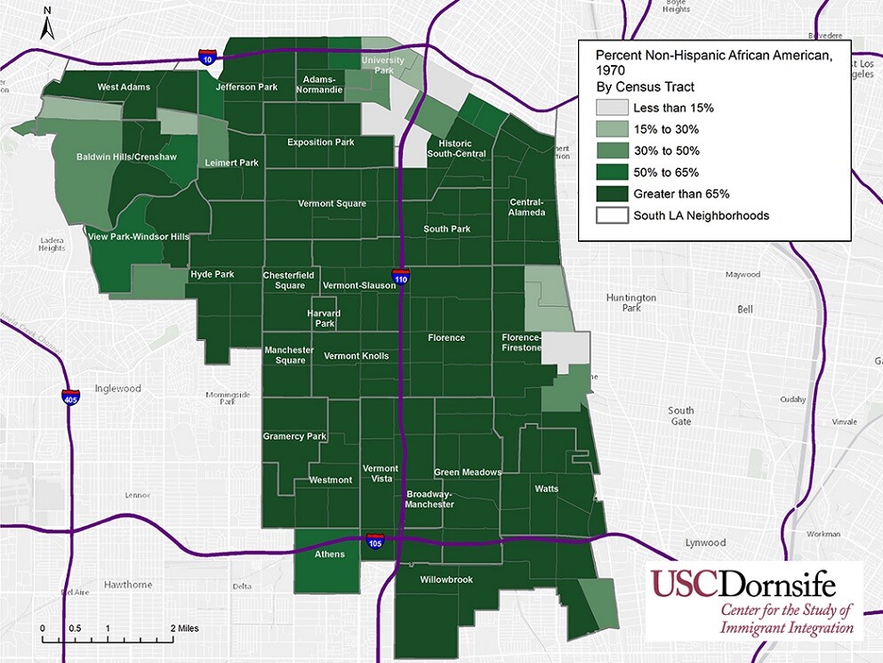 Percent Non-Hispanic African American, South Los Angeles, 1970