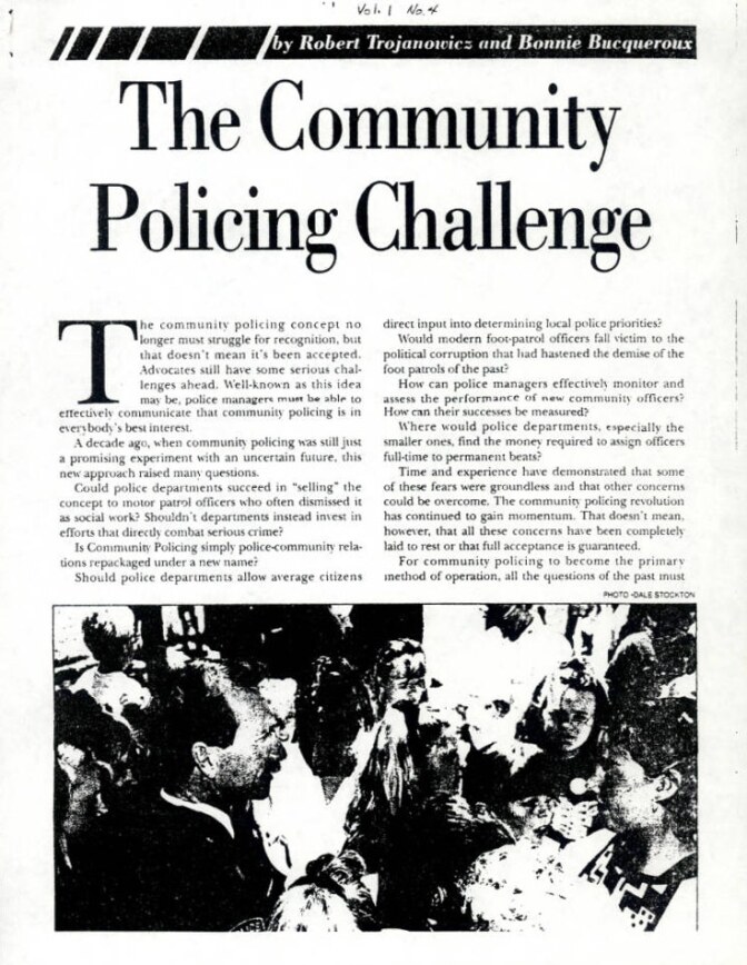 The Community Policing Challenge by Robert Trojanowicz and Bonnie Bucqueroux, Vol. 1 No. 4. | Los Angeles Webster Commission records, 1931-1992, USC Digital Libraries