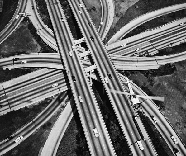 The Four Level interchange as seen from above in 1959. Courtesy of the California Historical Society Collection, USC Libraries.