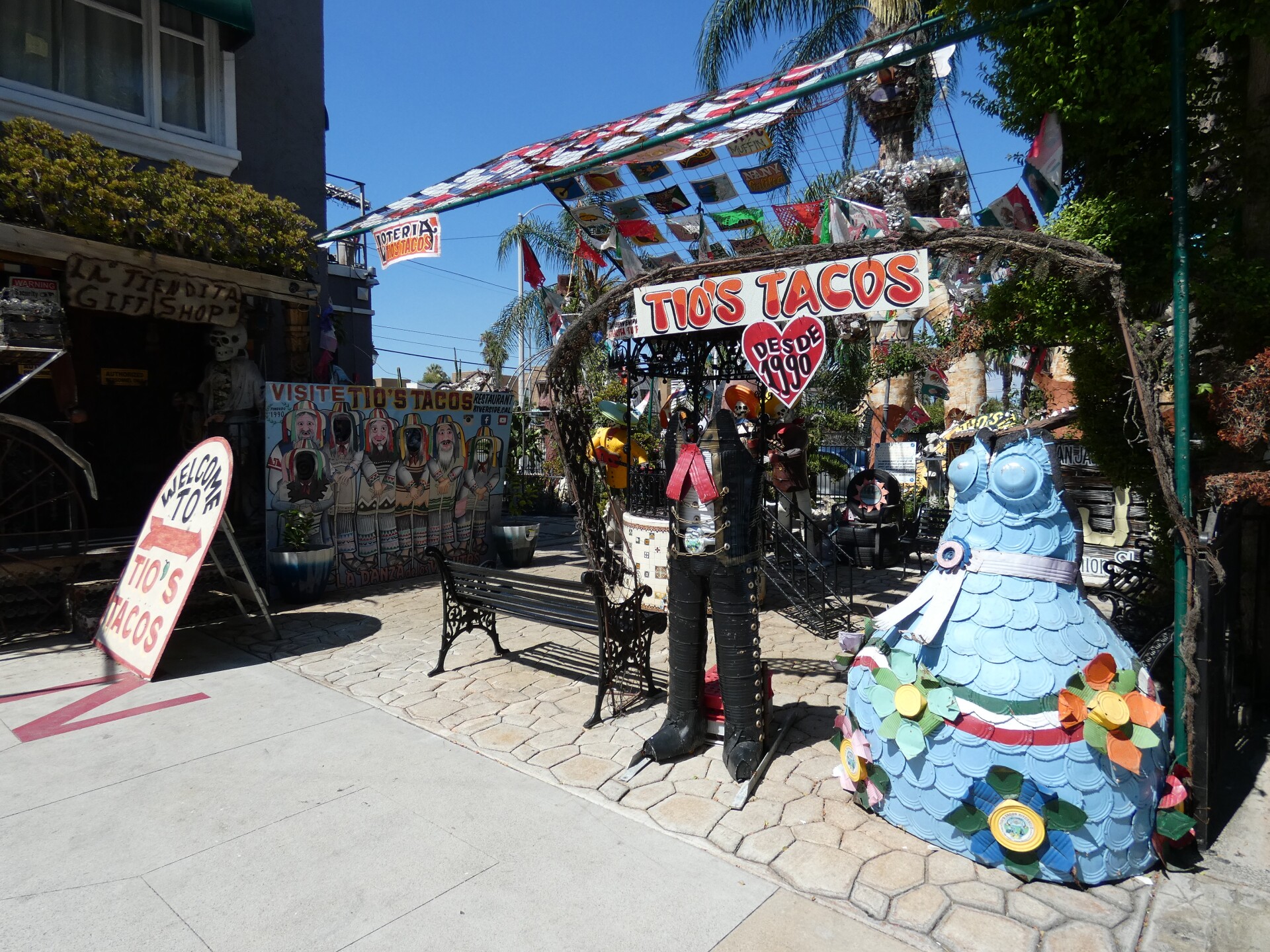 A display of recycled works at Tio's Tacos.