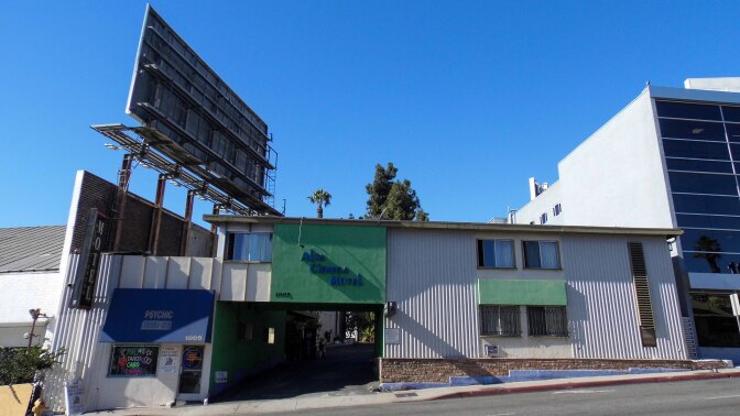 Exterior of the Alta Cienega Motel in West Hollywood.