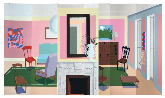 Ann Agee, “Pink Room,” 2020. Vinyl paint on Mulberry paper | Courtesy of the artist and Shoshana Wayne Gallery