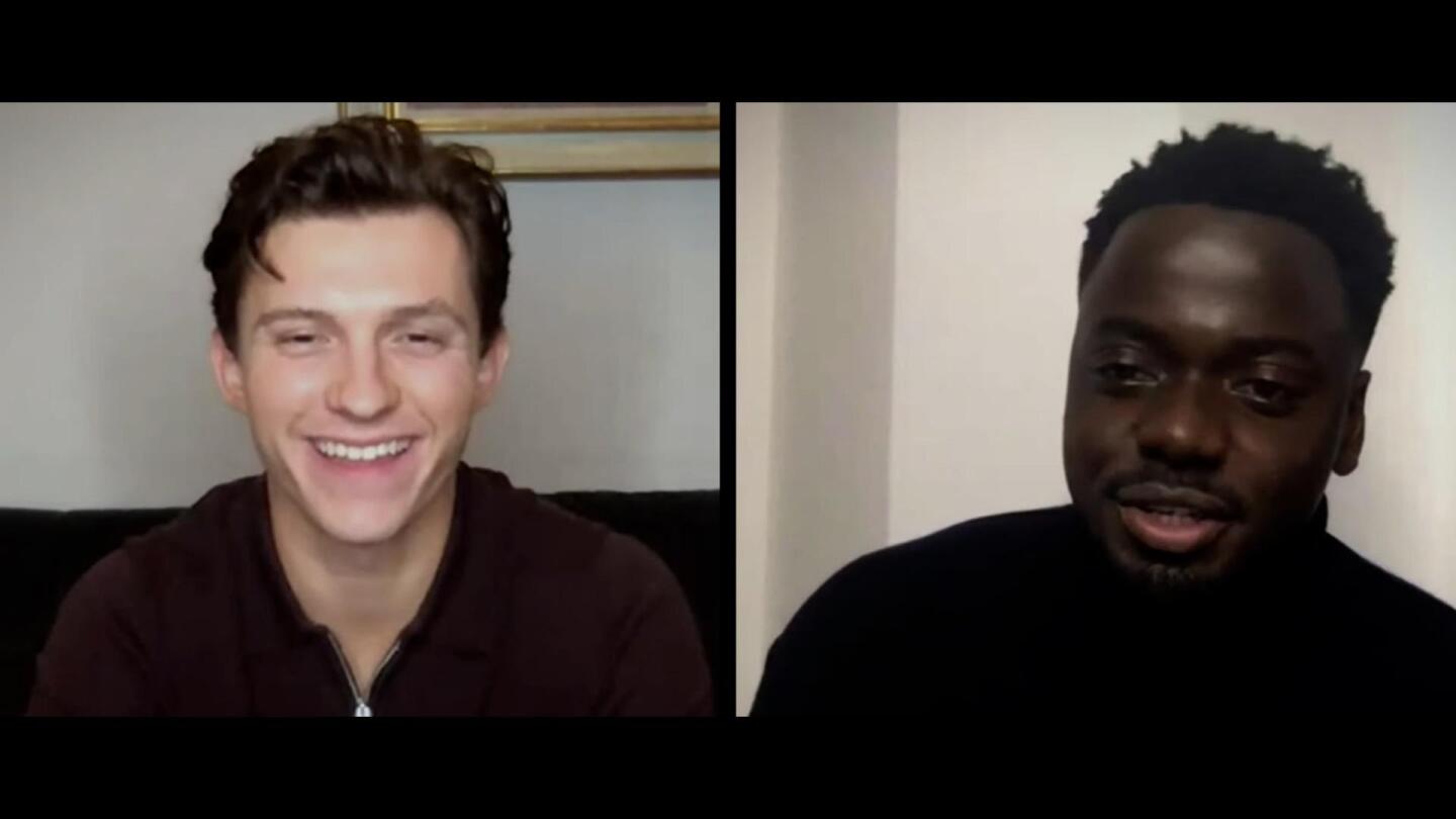 Tom Holland speaking with Daniel Kaluuya