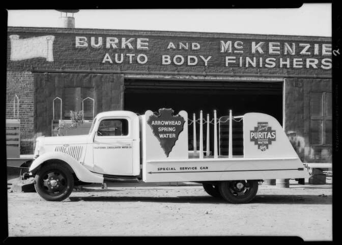 Arrowhead water truck, Southern California, 1935
