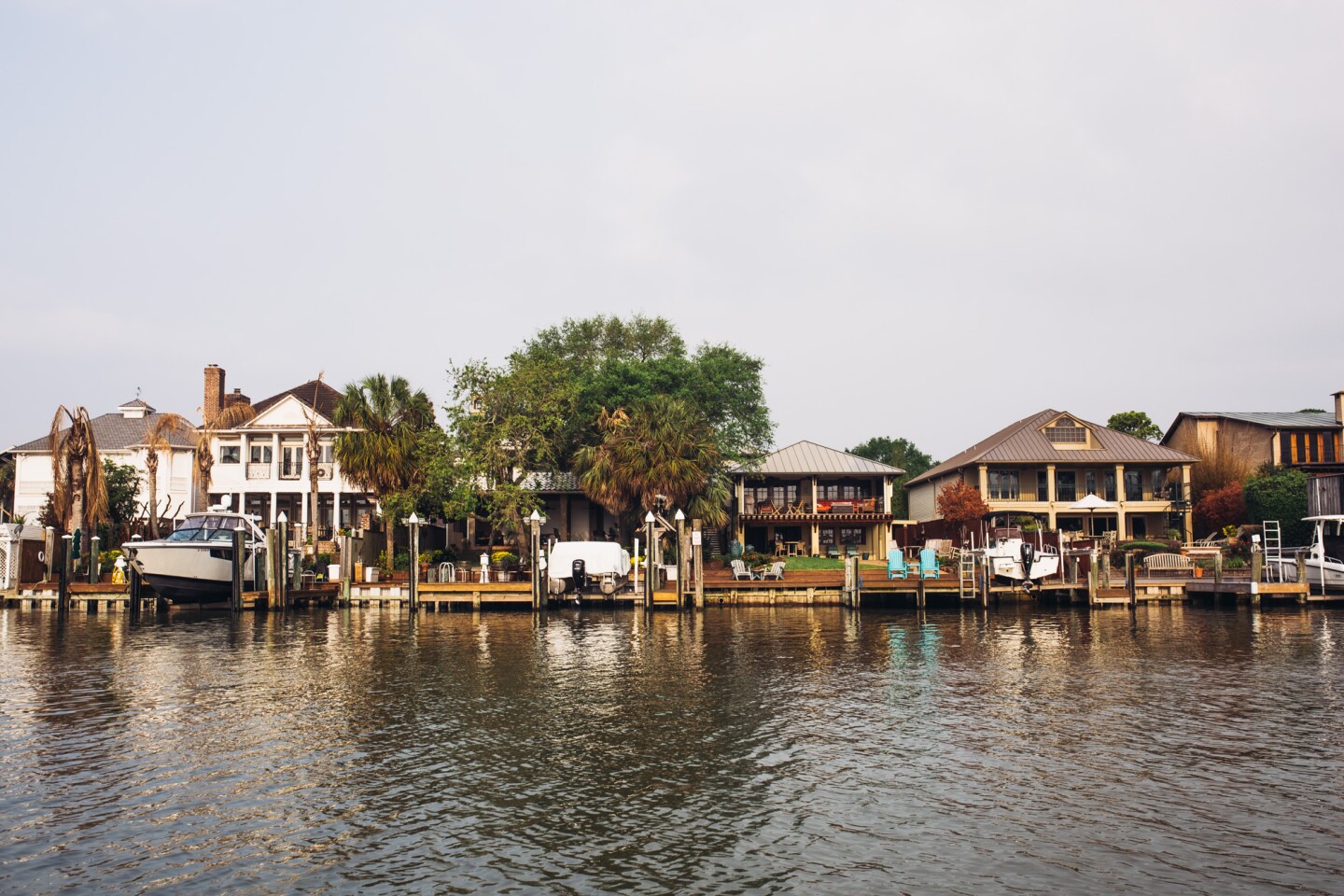 Homes and fishing villages on the edge of Clear Lake, Texas.