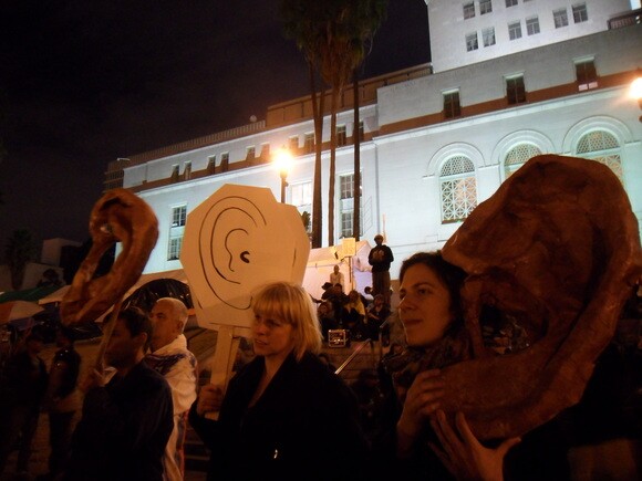 ARLA Ear Strengthening Performance, Occupy LA site, November 11, 2011. | Photo: Courtesy of Carol Cheh.