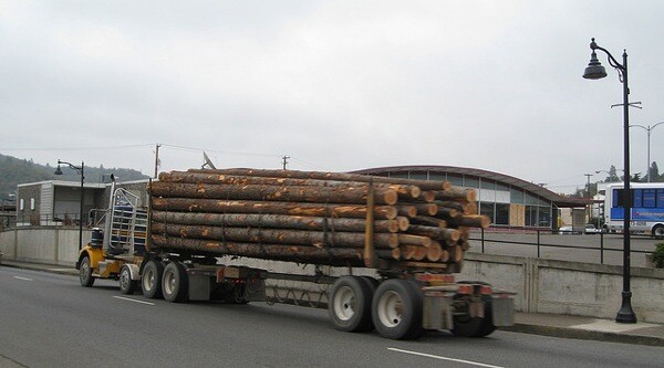 A logging truck in Roseburg, OR.