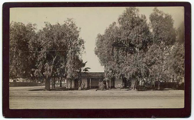 Hancock’s Headquarters. Captain Winfield Scott Hancock was the sole representative of the United States military in Los Angeles. He expected this adobe warehouse to be raided by Angeleño secessionists. Photograph courtesy of California State Library