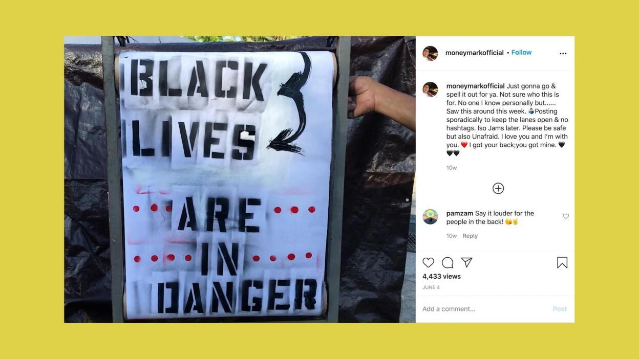 A scrolling Black Lives Matter sign made by Money Mark | Still from "Southland Sessions" E5: Musical Expansions in Quarantine