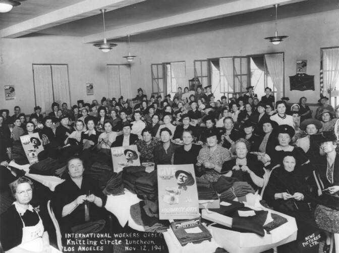 International Workers Order Knitting Circle, 1941. IWO was headquarterd in The Cooperative Center. | Courtesy of the Los Angeles Public Library