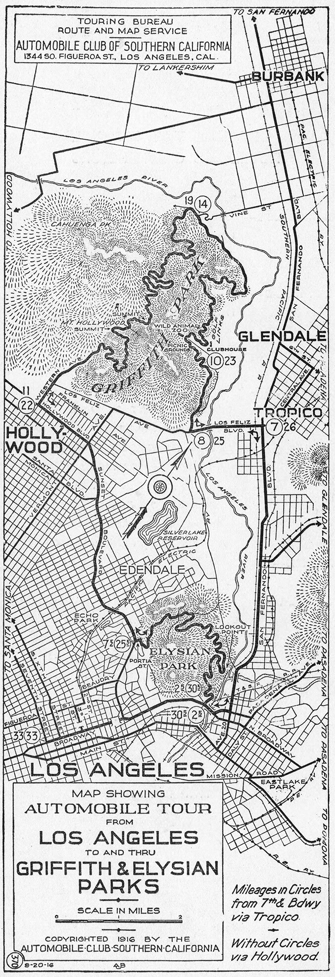 Auto tour map of Griffith Park, 1916 | Automobile Club of Southern California