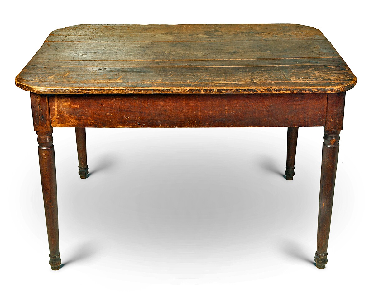 The Cahuenga Treaty table on display at the Becoming Los Angeles exhibition.