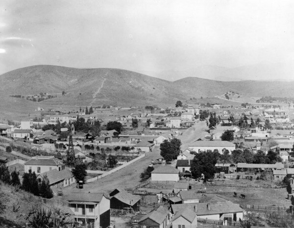 Imposing Mount Lookout rises above Sonoratown in this circa 1892 photograph.