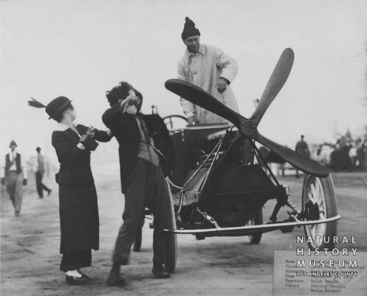 Ralph Hamlin with Charlie Chaplin and Mabel Normand