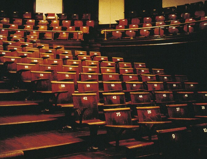 Gary Simmons' 1998 "Not In Session," features empty auditorium seat. C-print, 40 x 50 in. | Collection of the California African American Museum Gift of Eileen Harris Norton © Gary Simmons, courtesy Regen Projects, Los Angeles and Metro Pictures, New York