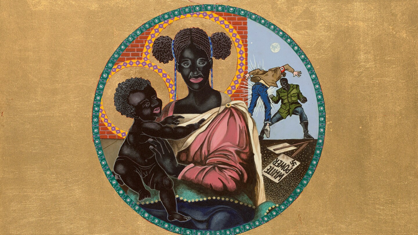 Detail of Consequences (2018), acrylic and gold leaf on wood panel 24 x 18 | Courtesy of Mark Steven Greenfield