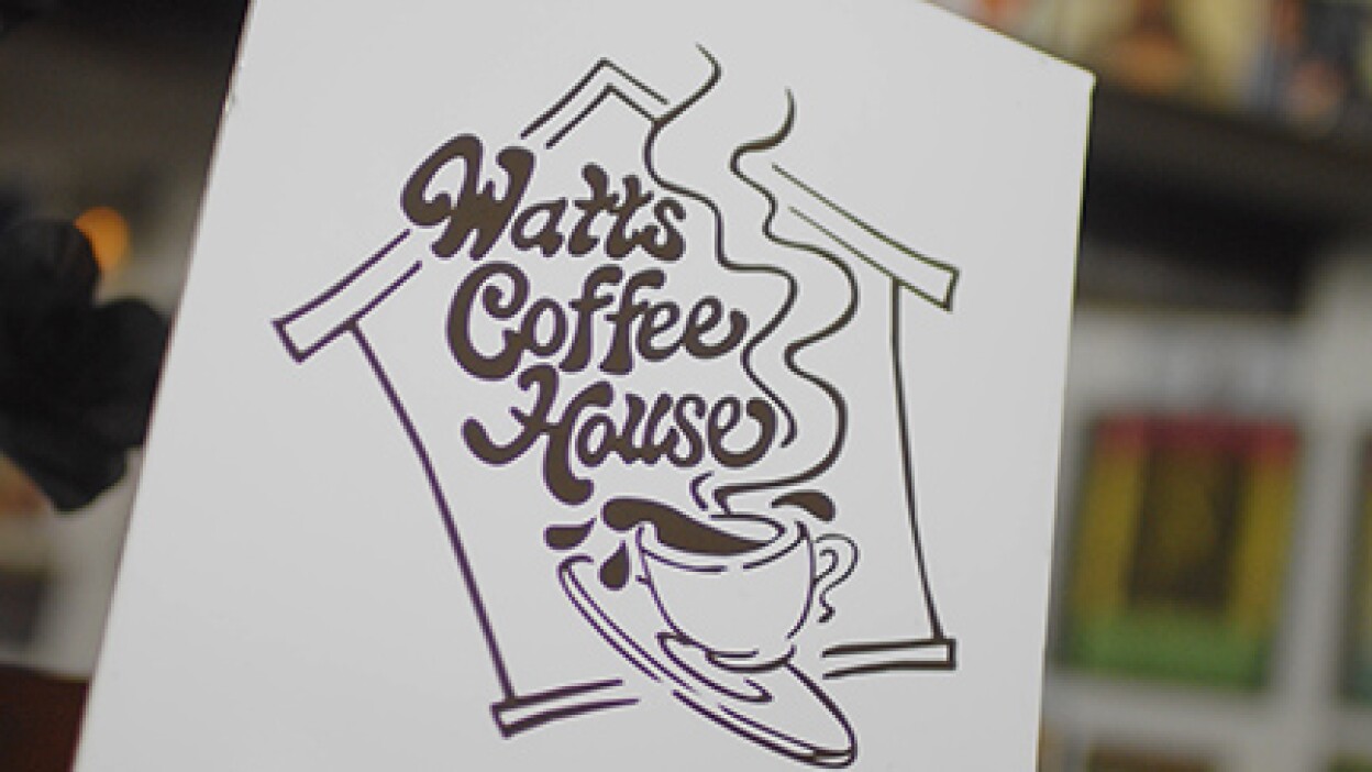 Watts Coffee House logo | Still from "Broken Bread" Watts