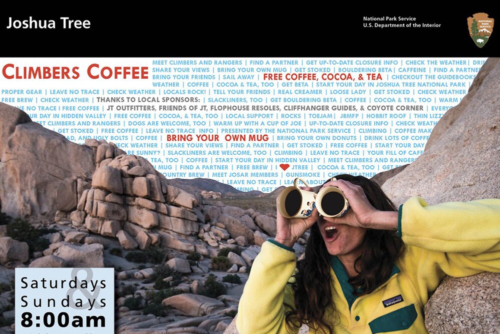 JTNP flyer for Climber Coffee at Hidden Valley Campground | Courtesy of JTNP.