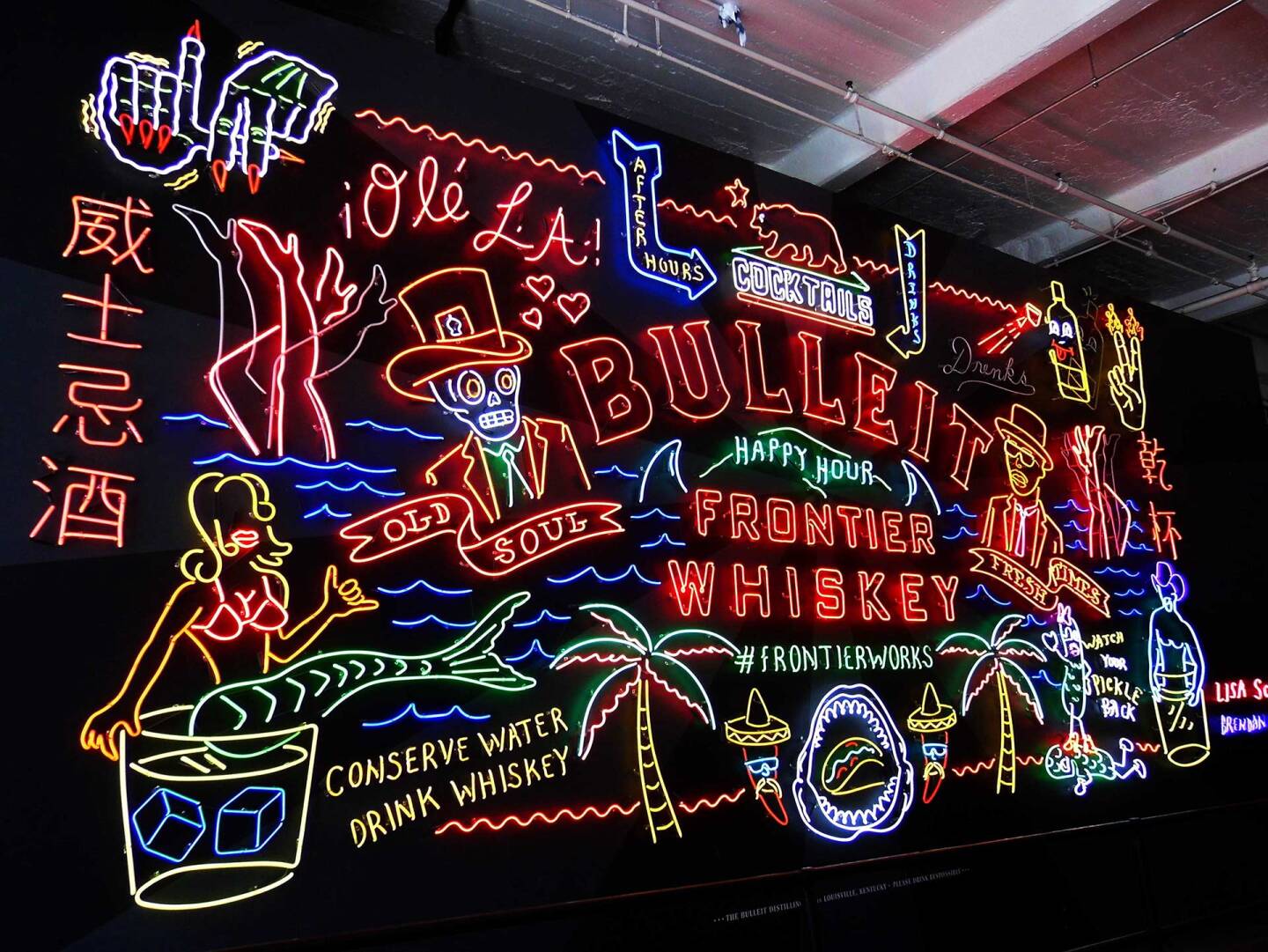 Bulleit Frontier Works neon sign by Schulte and Donnelly at Grand Central Market | Sandi Hemmerlein
