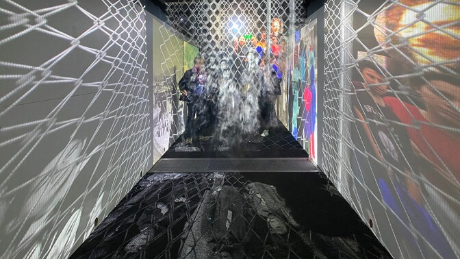 Interior of the container at Taiji Terasaki's "Transcendients" at JANM | Paloma Dooley