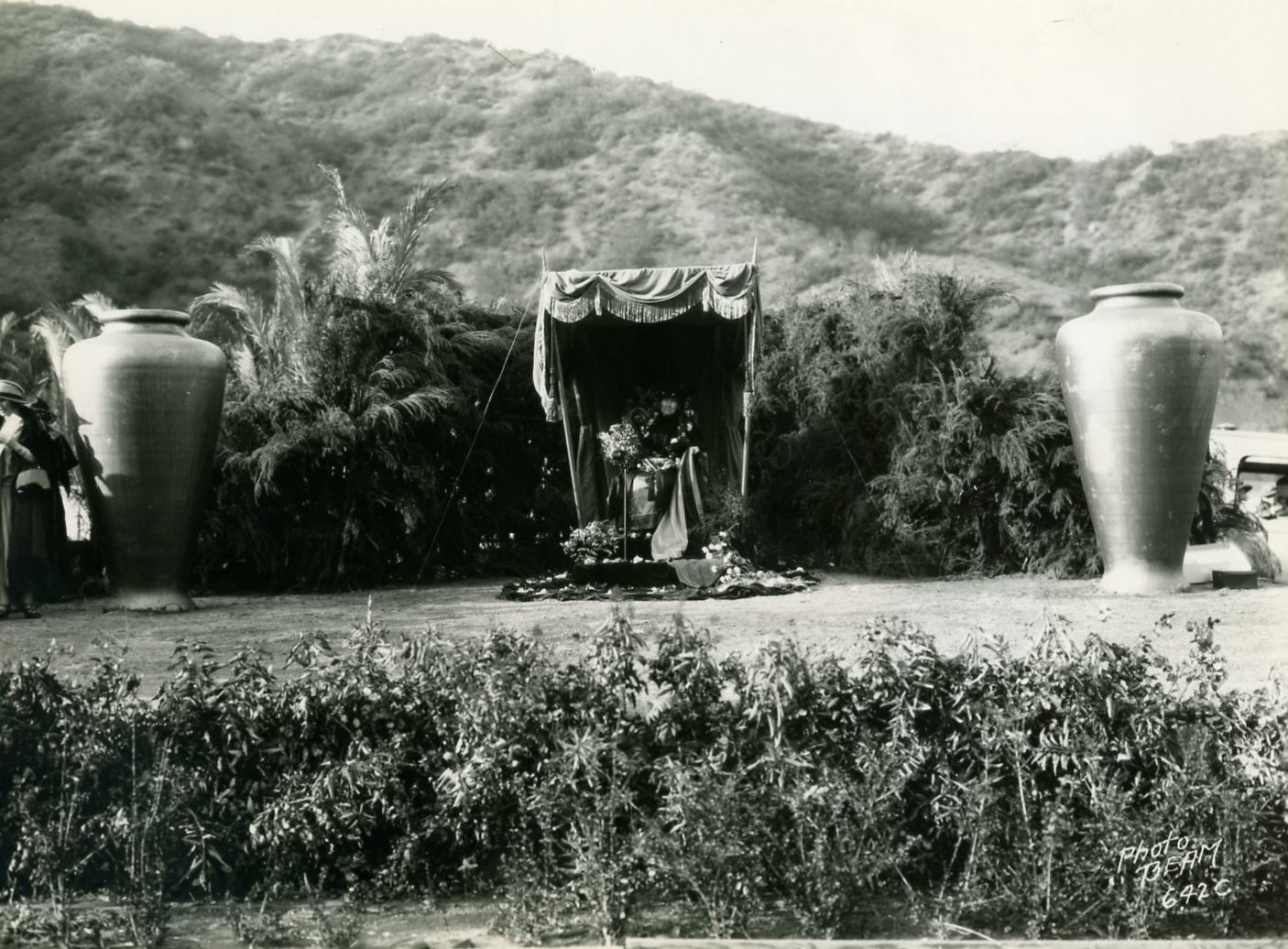 Grandma Wakeman sits in a shady tent for her 87th Birthday at the Hollywood Bowl, 1924.Grandma Wakeman sits in a shady tent for her 87th Birthday at the Hollywood Bowl, 1924. | Los Angeles Philharmonic Archives