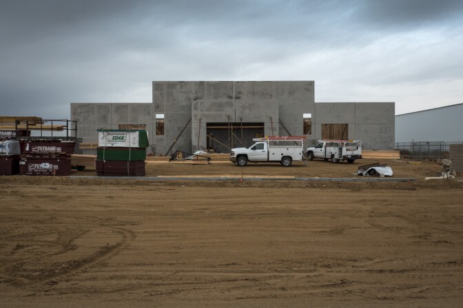 An under construction Adelanto warehouse specifically being built for large-scale indoor commercial cannabis cultivation. Photo: Kim Stringfellow.