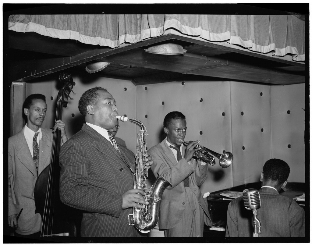 Portrait of Charlie Parker, Tommy Potter, Miles Davis, Duke Jordan, and Max Roach, Three Deuces, New York, N.Y., ca. Aug. 1947