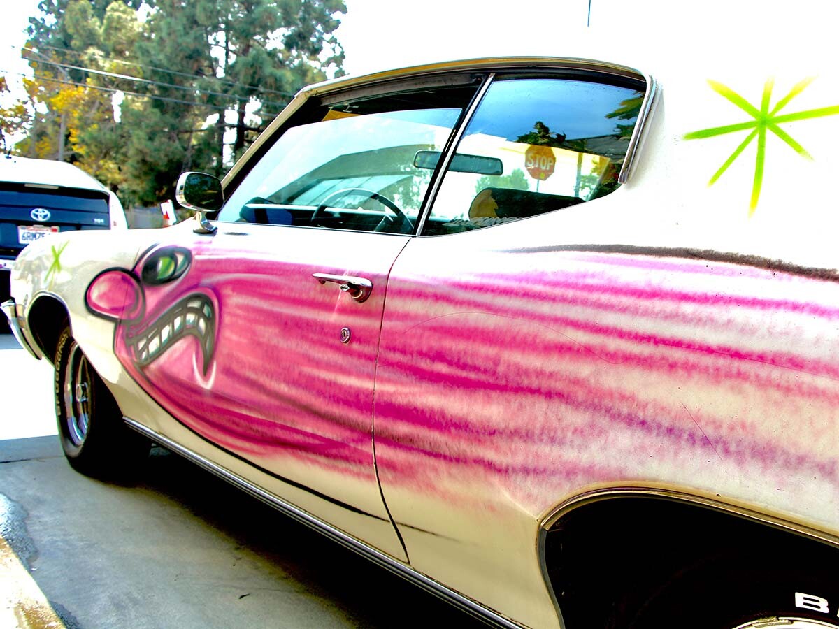 A white car participating at Kenny Scharf's "Karbombz!" car parade September 26, 2020 | Jordan Riefe