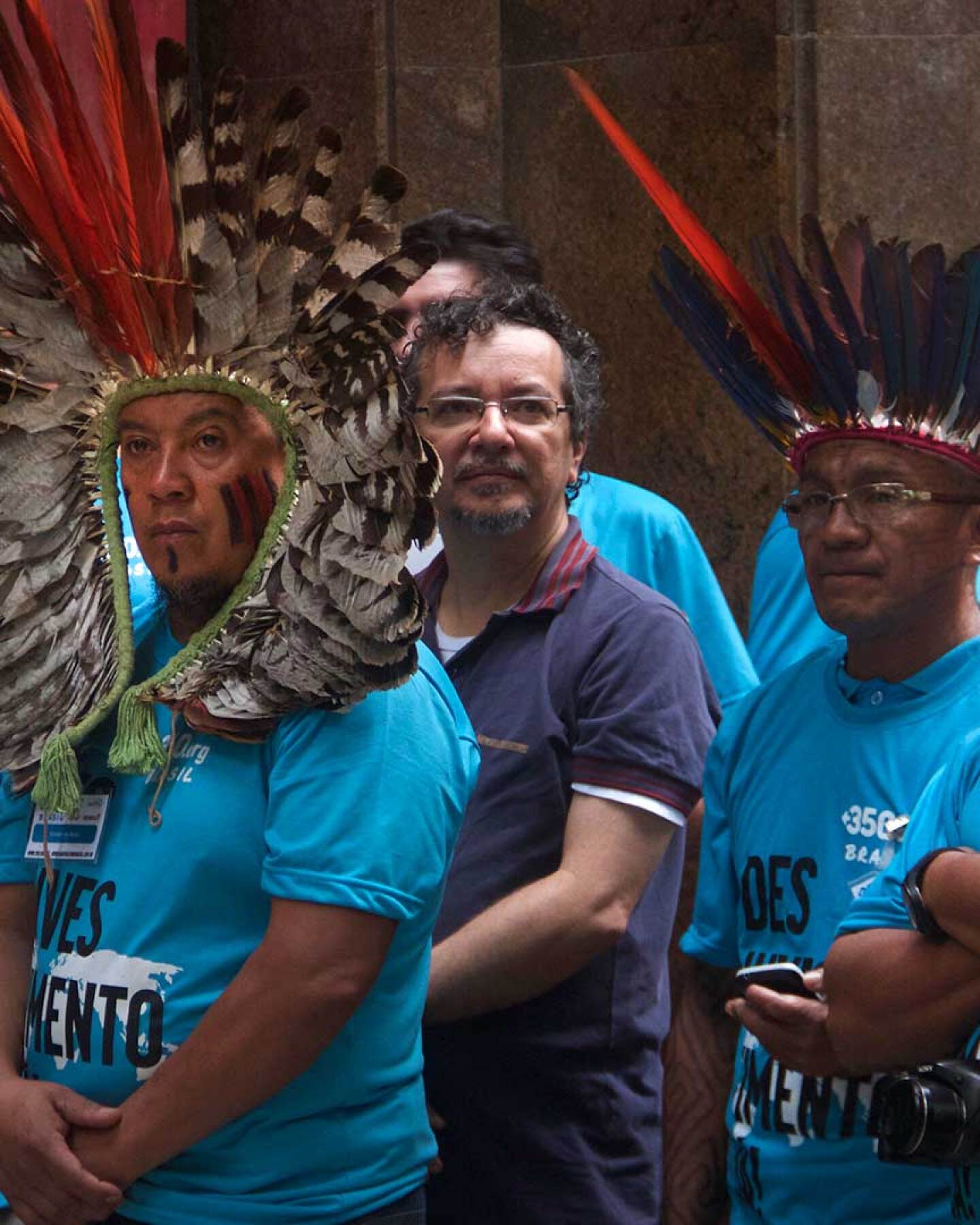 Indigenous people, fishermen, and climate activists protest during an oil and gas auction in Rio de Janeiro, Brazil, in 2017. | Juliana Colussi / Creative Commons