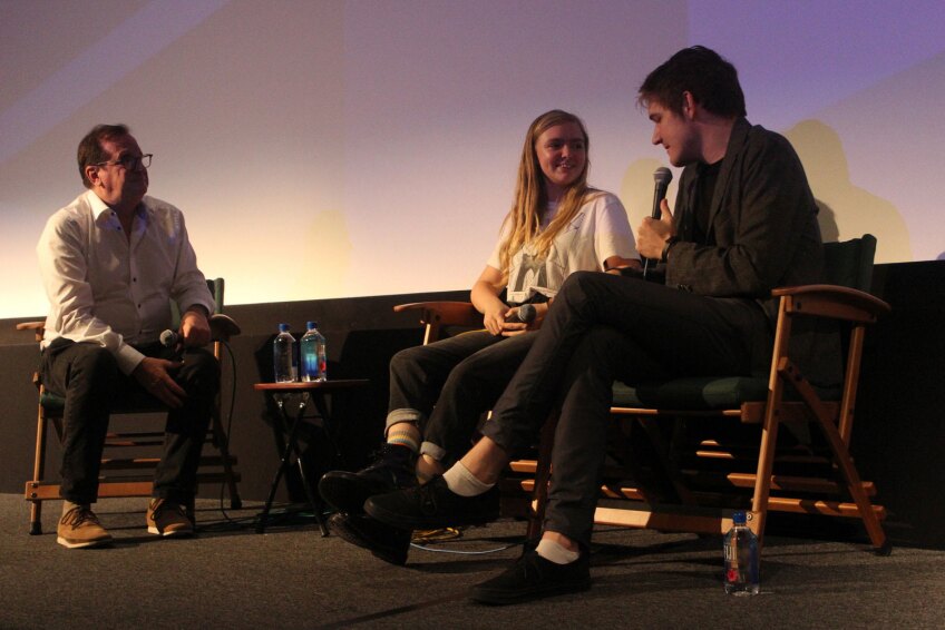 Cinema Series host Pete Hammond, Actress Elsie Fisher and Writer/Director Bo Burnham participate in a Q&A after a screening of "Eighth Grade"