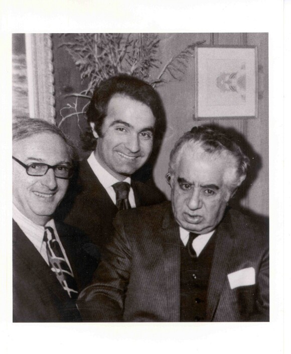 From left, Walter Arlen, conductor Varujan Kojian and composer Aram Kachaturian at a private home in Beverly Hills in 1974.