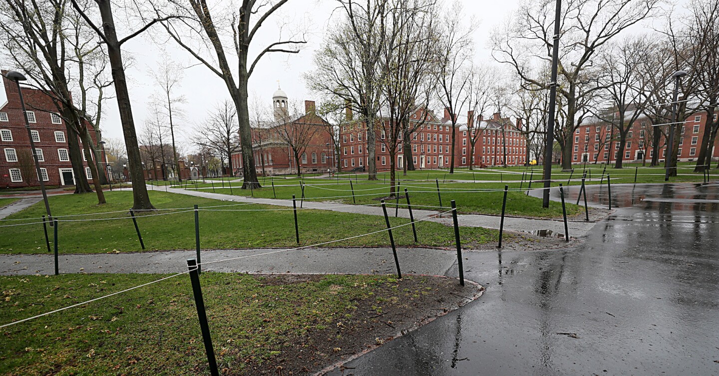 An empty Harvard Yard at Harvard University in Cambridge, MA on April 27, 2020. | Suzanne Kreiter/The Boston Globe/Getty Images