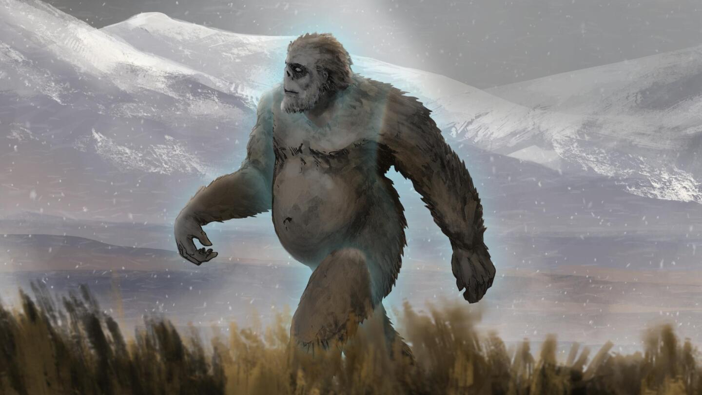 An illustration of the Yeti walking through a forest.