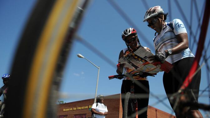 Members of Black Women Bike DC, a newly formed group. Photo by ASTRID RIECKEN For The Washington Post via Getty Images