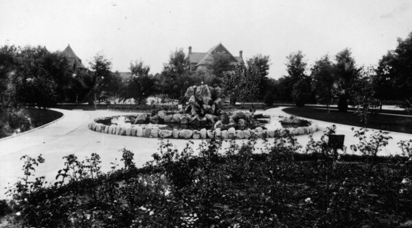 The St. James Park fountain shortly after its completion in 1896. Courtesy of the Security Pacific National Bank Collection - Los Angeles Public Library.