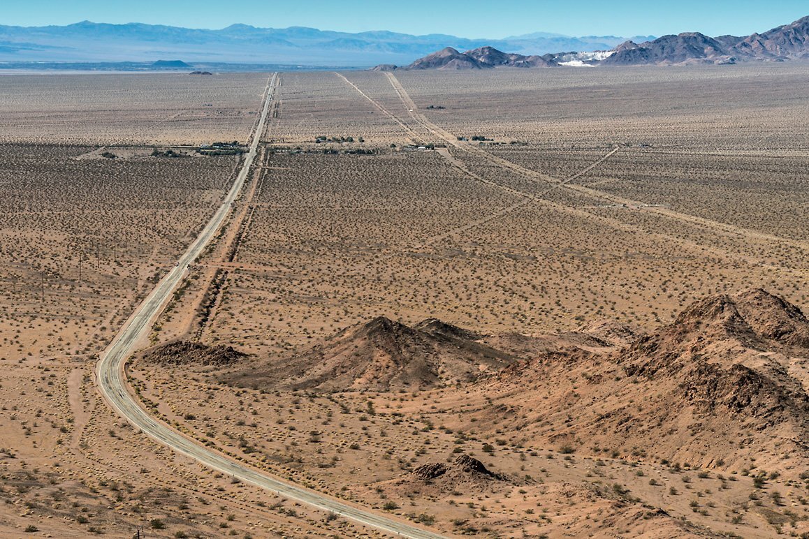 View of Chambless, CA along the National Trails Highway (Route 66) from the Cadiz Summit. | Kim Stringfellow