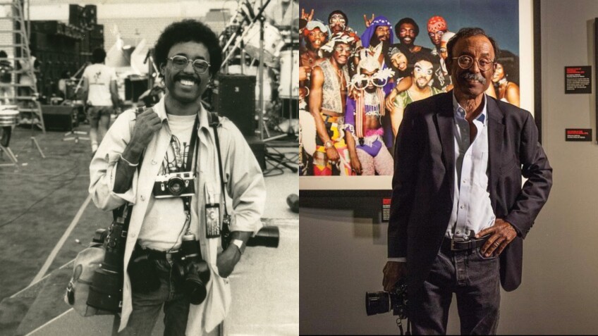 A comparison photograph of Bruce Talamon as a young man and as an older man.