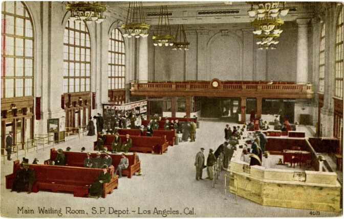 Circa 1914-1939 postcard showing the Arcade Depot's waiting room