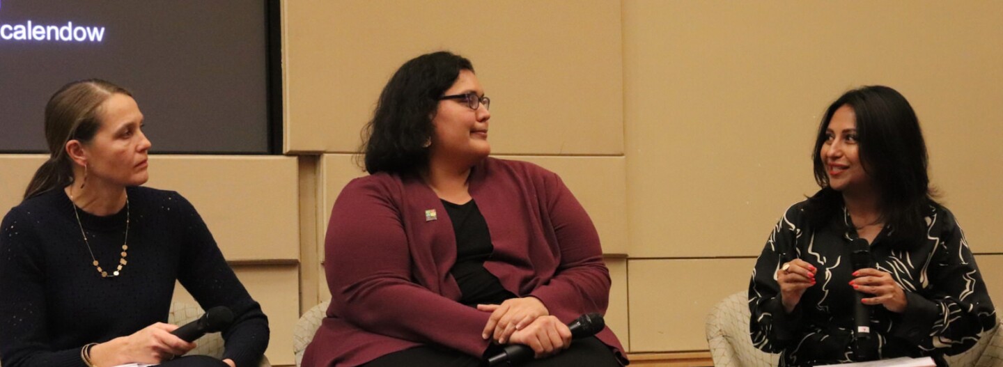 Pascale Joassart-Marcelli (Professor of Geography and Director of the Interdisciplinary Urban Studies Program at SDSU), Isela Gracian (President, East LA Community Corporation) and Ananya Roy (Professor of Urban Planning and Social Welfare, UCLA Luskin)