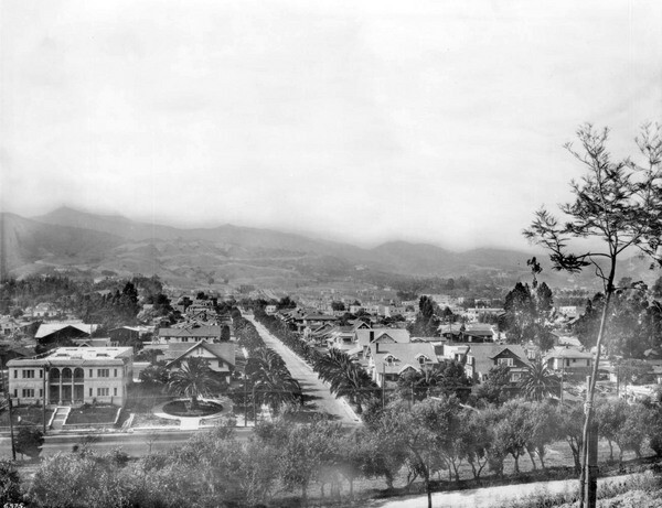 The view from Olive Hill looking circa 1921, looking north toward Los Feliz and Griffith Park. Courtesy of the USC Libraries - California Historical Society Collection.