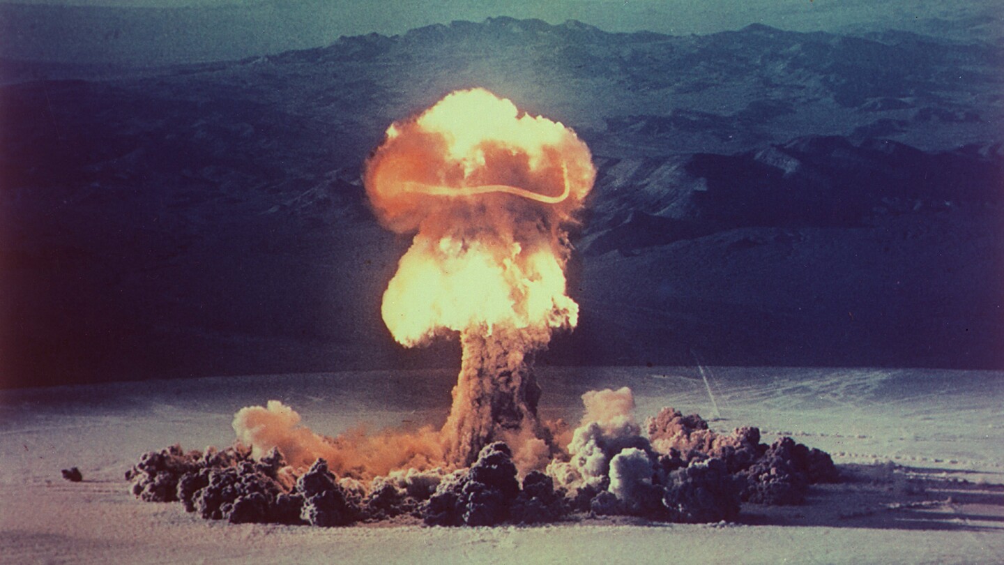 A mushroom cloud from a nuclear detonation.