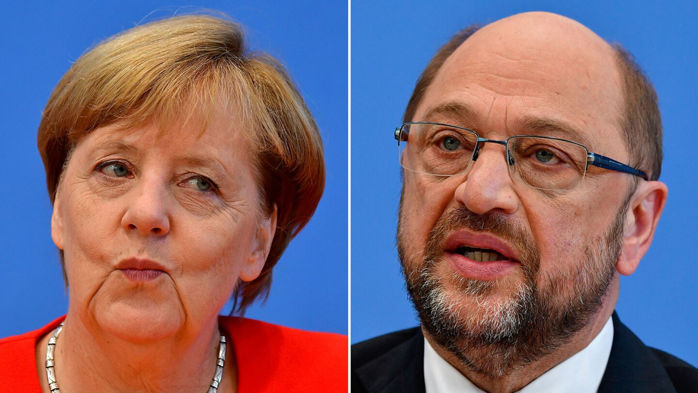 German Chancellor Angela Merkel and opponent Martin Schulz