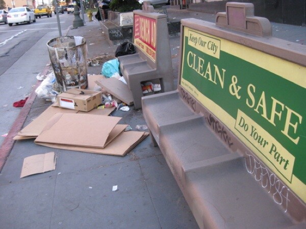 A Norman Bus Bench on Wilshire Blvd. in Westlake, as seen in 2009 | Photo by Matt Fleischer