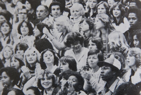 My mother clapping, lower right, in 1978 | Photo via John W. North High School yearbook