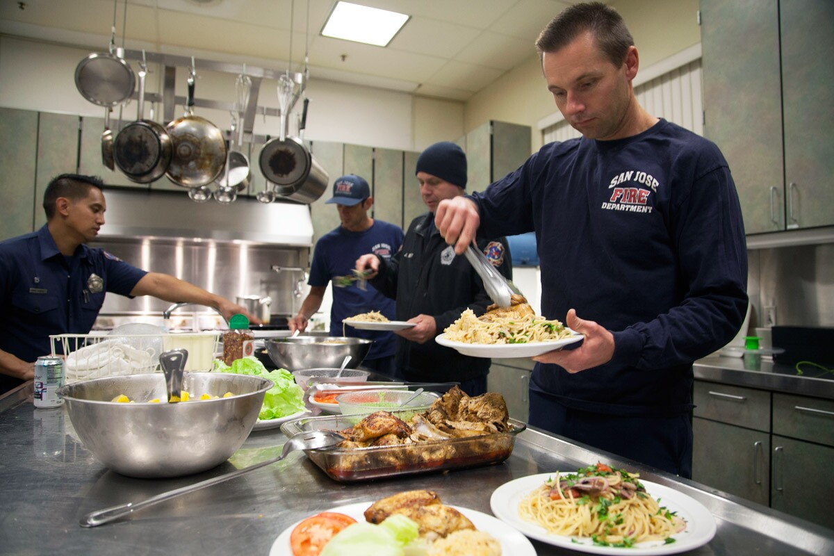 Mark Ramirez Lining up to get food