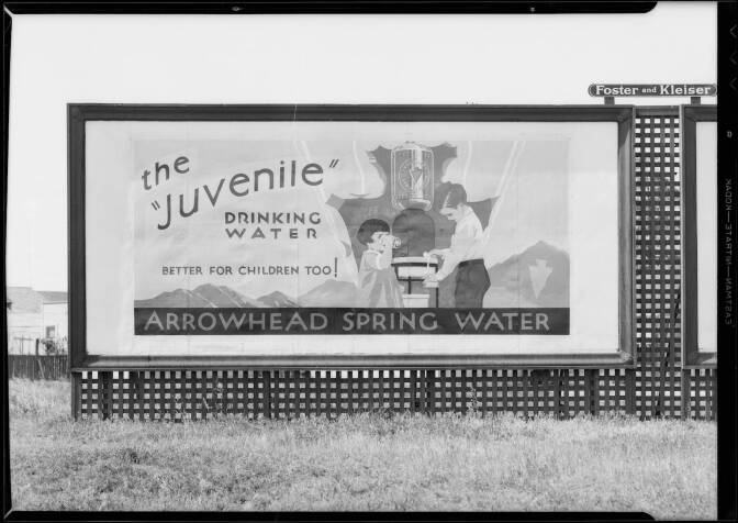 Arrowhead Water billboard, Southern California, 1931