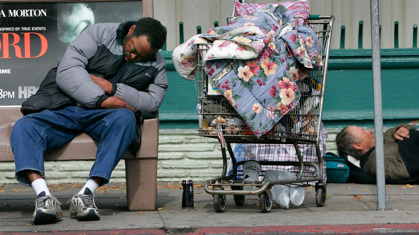 Homeless people on Sunset Blvd. in Hollywood