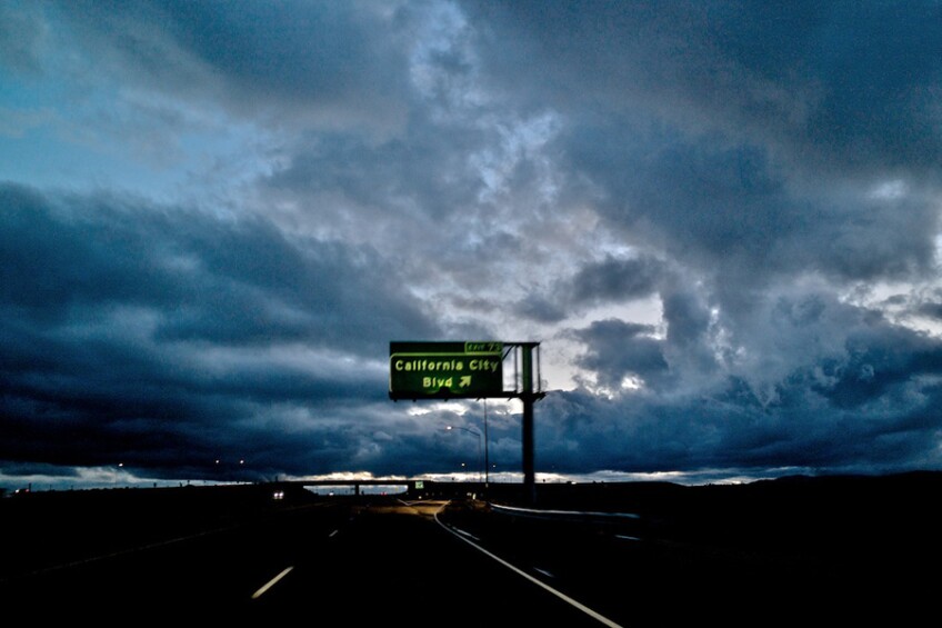 Heading South on Highway 14 at California City Blvd., North of Mojave, CA. 2010.