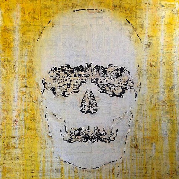 "Soulmate" by Farzad Kohan, 2013; mixed media on wood panel, 152 x 152 cm. | Courtesy of the artist and Ayyam Gallery.
